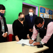 Durante la firma del acta,el interventor de la Penitenciaria Nacional de Tacumbú, Rene Alvarenga, junto a los jueces Mirko Valinotti y Sandra Silveira. 