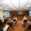 El doctor Antonio Fretes, ministro responsable de la Dirección de Derecho Ambiental del Poder Judicial, mediante un mensaje virtual dirigido a los participantes de la conferencia.  