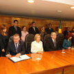 Firma del convenio de cooperación con presencia de los ministros de la Corte Suprema de Justicia.