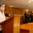 La secretaria de la Sala Civil, Pierina Ozuna, durante la lectura de los escribanos adjudicados del referido concurso.