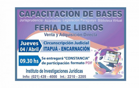 Realizarán feria de libros y capacitación sobre bases de datos jurídicos en Encarnación.