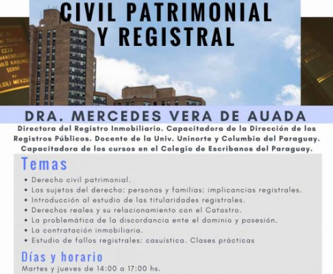 El Centro Internacional de Estudios Judiciales (CIEJ), de la Corte Suprema de Justicia, invita a participar del Diplomado en Derecho Civil Patrimonial y Registral.