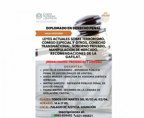 Realizarán Diplomado en Derecho Penal