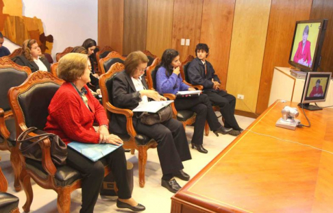 Momento de la teleconferencia donde se trató acerca de la importancia de proteger los derechos de las Adultas Mayores y facilitar su participación en la sociedad