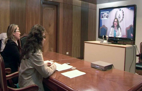 Sala de videoconferencias del Palacio de Justicia de Asunción.