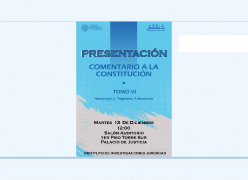 Presentarán el libro “Comentario a la Constitución. Tomo VI” .