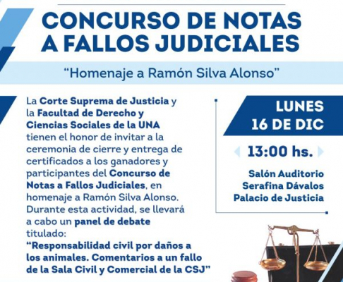 Invitan a premiación del Concurso de Notas a Fallos Judiciales.