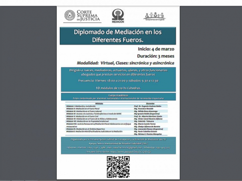 Cupos limitados para diplomado de mediación en los diferentes fueros