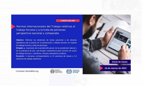 Habilitan inscripción para curso sobre trabajo forzoso y trata de personas.