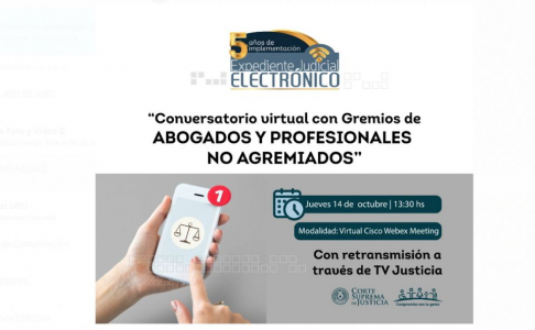 Este jueves a las 13:30 se realizará el conversatorio virtual con Gremios de Abogados y Profesionales No Agremiados a través de la plataforma Cisco Webex Meeting y será retransmitido a través de TV Justicia.