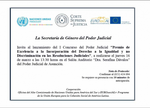 Lanzamiento del I concurso ¨Premio de Excelencia a la incorporación del Derecho a la igualdad y no Discriminación en las Resoluciones Judiciales¨.