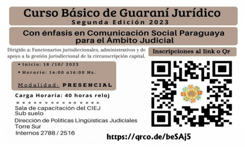 Iniciará curso de Guaraní Jurídico para funcionarios.