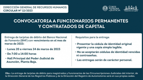 Circular de la Dirección de General de Recursos Humanos de la CSJ.