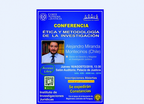 El 16 de agosto realizarán conferencia sobre Ética y Metodología de la Investigación.