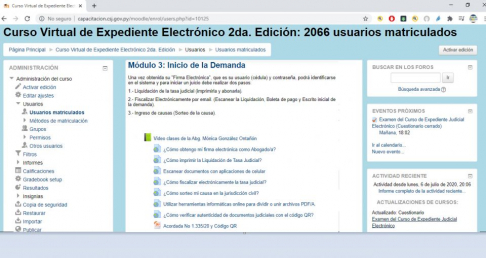 Inscripción para  la sexta edición del curso virtual sobre expediente judicial electrónico