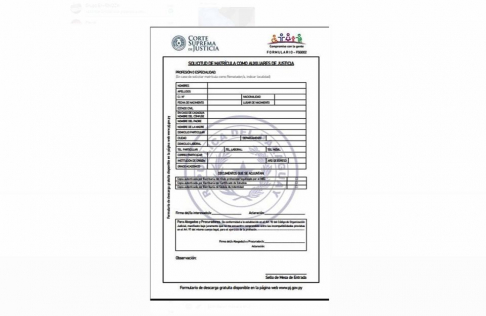 Actualizan formulario para inscripción y matriculación de auxiliares de justicia.